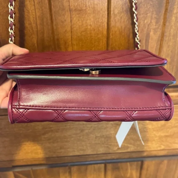 Tory Burch Savannah Comb Burgundy Quilted Crossbody Bag